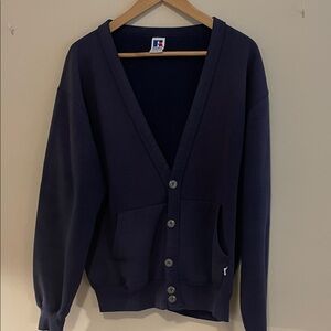 Russell Athletic Navy and Red Branded Fleece Sweater